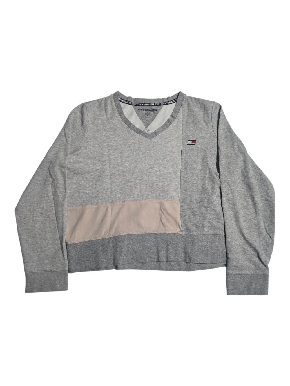 Tommy Hilfiger Sport Sweatshirt Womens Medium V-Neck Colorblock Gray Pullover